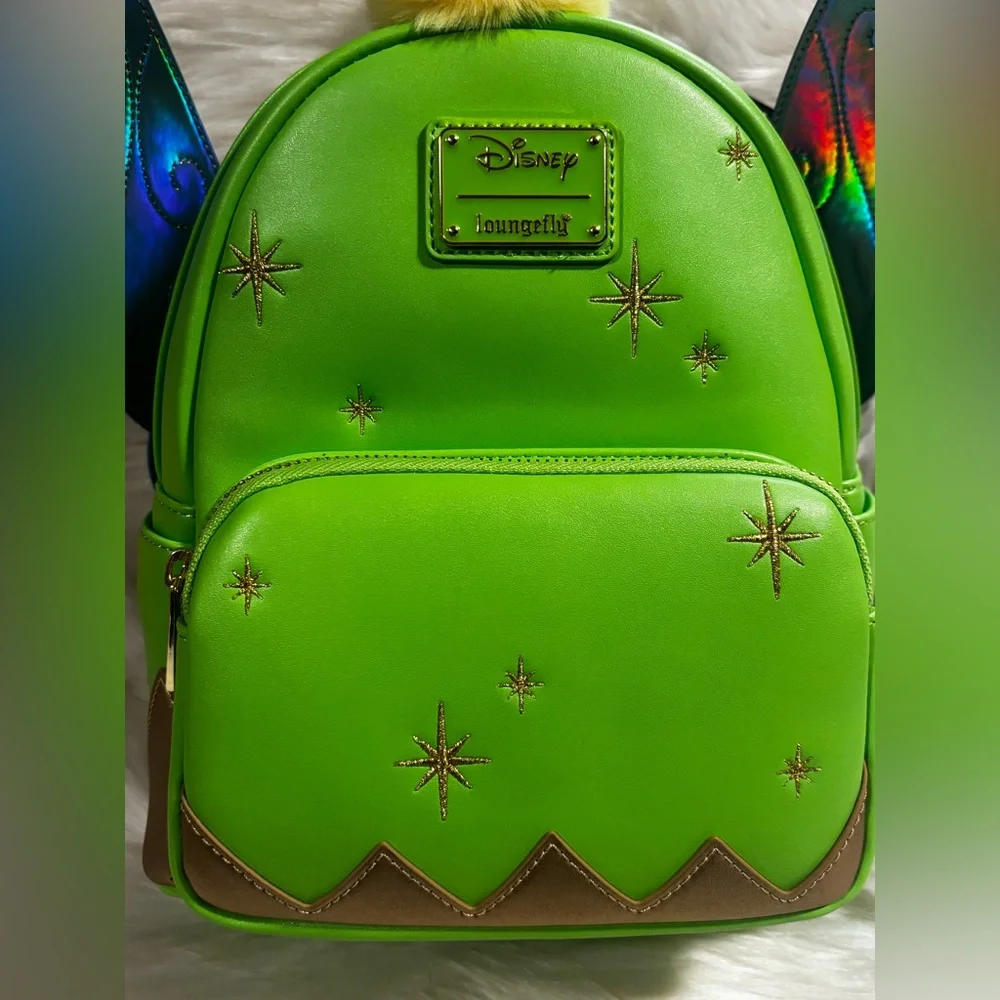 Loungefly Disney Tinkerbell Iridescent Holo Holographic Wings Pom Pom Backpack